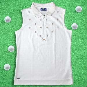 Daily Sports Golf Women Pineapple Pattern White Sleeveless Polo - Size Small